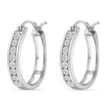 .925 Sterling-Silver Diamond Accent Channel Set Style Hoop Earring (I-J Color, I3 Clarity)-3