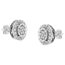 Sterling Silver Diamond Cluster Earrings (1 cttw, I-J Color, I2-I3 Clarity)-3