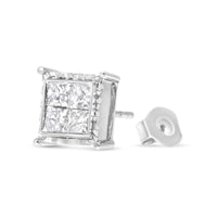 14K White Gold 2.00 Cttw Invisible Set Princess-Cut Lab Grown Diamond Wavy Quad Stud Earrings