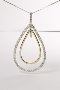 14K Two-Tone Gold Round Cut Diamond Double Burst Pendant Necklace (1.00 cttw, H-I Color, SI2-I1 Clarity)