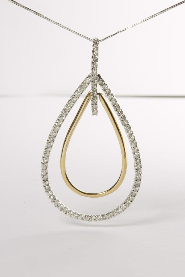 14K Two-Tone Gold Round Cut Diamond Double Burst Pendant Necklace (1.00 cttw, H-I Color, SI2-I1 Clarity)