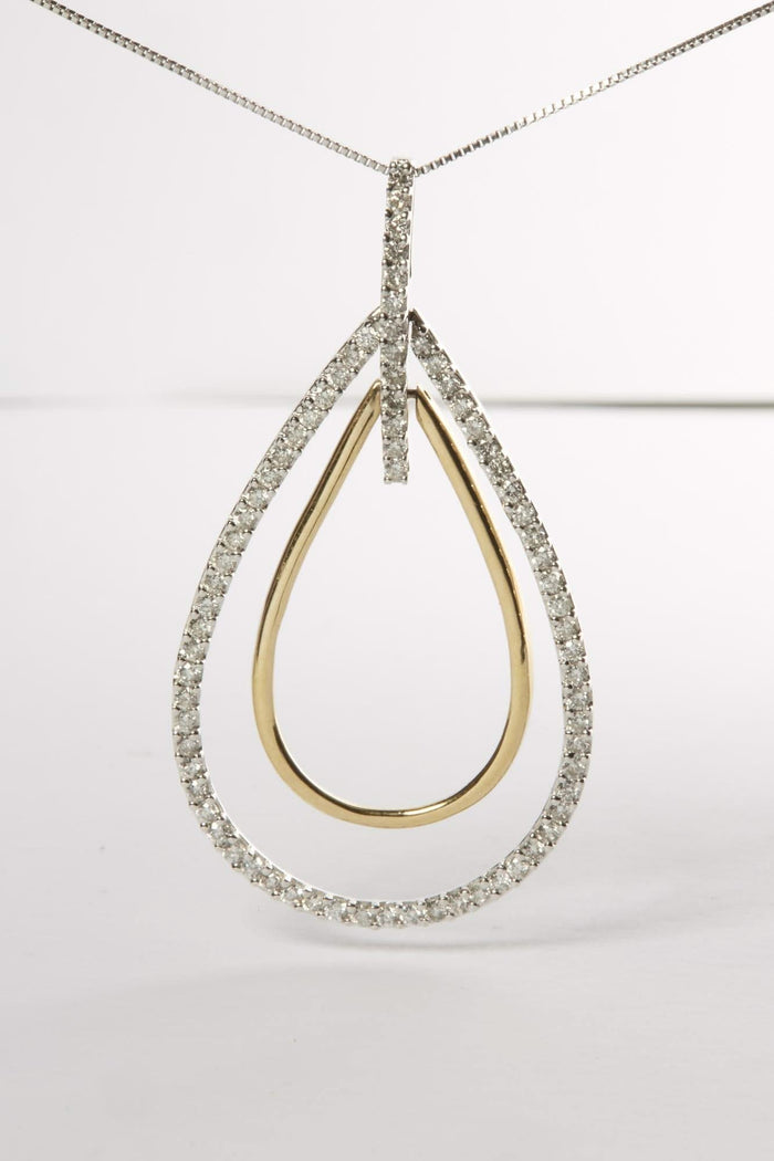 14K Two-Tone Gold Round Cut Diamond Double Burst Pendant Necklace (1.00 cttw, H-I Color, SI2-I1 Clarity)