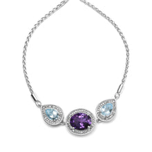 .925 Sterling Silver Oval Amethyst and Pear Blue Topaz with Diamond Accent Lariat 4”-10” Adjustable Bolo Bracelet (H-I Color, SI1-SI2 Clarity)-3