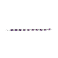 .925 Sterling Silver 7mm Cushion Cut Amethyst Gemstone and Diamond Tennis Link Bracelet (I-J Color, I1-I2 Clarity) - Size 7