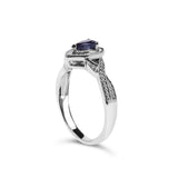 .925 Sterling Silver 6x4mm Pear Sapphire Gemstone with Diamond Accent Fashion Halo Ring (H-I Color, SI1-SI2 Clarity)-3 thumbnail 4