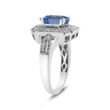 .925 Sterling Silver Diamond Accent and 8X6 mm Emerald-Shape Blue Topaz Ring (I-J Color, I2-I3 Clarity)-3 thumbnail 4