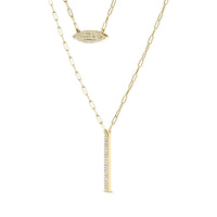 14K Yellow Gold 3/8 Cttw Two-Strand Marquise and Bar Charm Paper Clip Link Pendant Necklace  (I-J Color, I1-I2 Clarity) -18