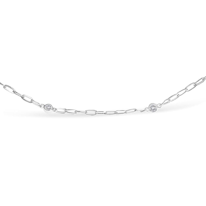 14K White Gold 1/2 Cttw Diamond Bezel Station Paperclip Chain Necklace (H-I Color, SI1-SI2 Clarity) - 18