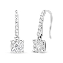 14K White 1/2 Cttw Round Diamond Halo Dangle Hook Earring - (H-I Color, SI2-I1 Clarity)-3