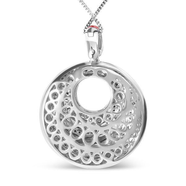 .925 Sterling Silver Red Enamel and 1/2 Diamond Endless Swirl Medallion 18