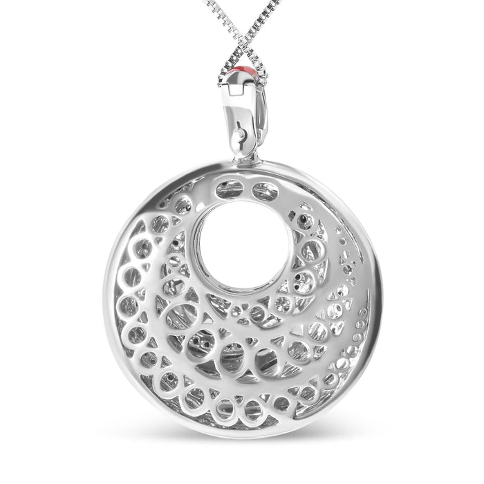 .925 Sterling Silver Red Enamel and 1/2 Diamond Endless Swirl Medallion 18
