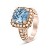 18K Rose Gold 10x10mm Cushion Shaped Aquamarine and 1 1/8 Cttw Round Diamond Halo Ring (F-G Color, VS1-VS2 Clarity)-3 thumbnail 4