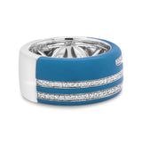 .925 Sterling Silver Turquoise Enamel 5/8 Cttw Round Diamond Wide Band Statement Ring (F-G Color, VS1-VS2 Clarity)-3 thumbnail 4