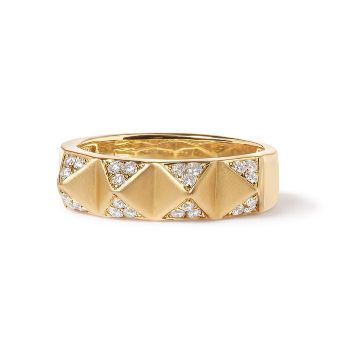 14K Yellow Gold 1/4 Cttw White Diamond Pyramid Band Ring (G-H Color, SI1-SI2 Clarity)- Size 7