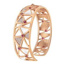 14K Rose Gold 5/8 Cttw Diamond with Pink Tourmaline Open Cuff Bangle with White Enamel (G-H Color, SI1-SI2 Clarity) - 7"-3