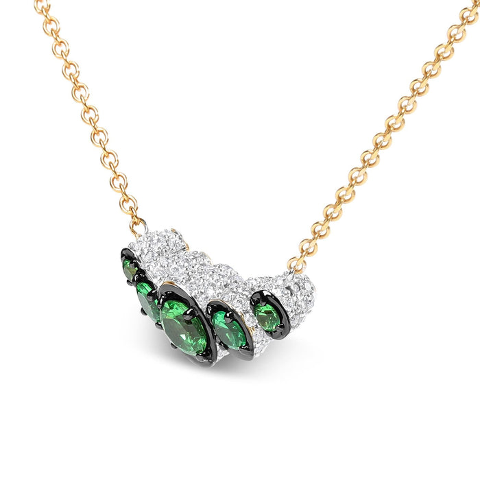 18K Rose Gold 3/4 Cttw Pave Diamonds and Graduated Green Tsavorite Gemstone Curved Bar Choker Necklace (G-H Color, SI1-SI2 Clarity) - Adjustable up to 14