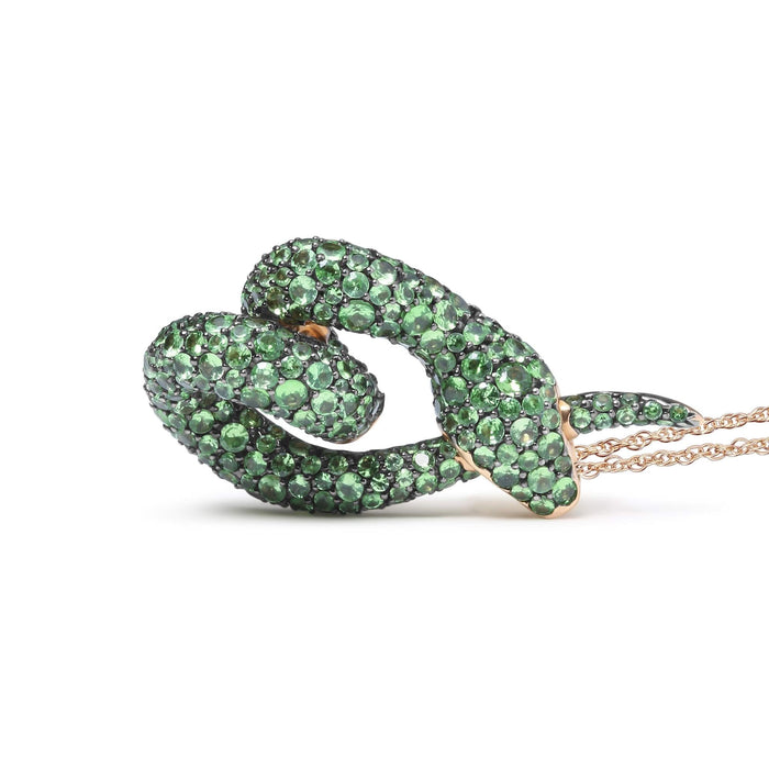 18K Rose Gold Round Green Tsavorite Gemstone Cluster Spiral Snake Design 18