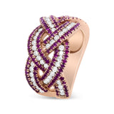 18K Rose Gold Red Ruby and 7/8 Cttw Diamond Woven Braided Band Ring (F-G Color, VS1-VS2 Clarity)-3 thumbnail 4