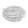 14K white gold bypass ring with two crossing rows of round diamonds