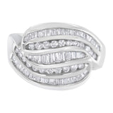 14K white gold bypass ring with two crossing rows of round diamonds thumbnail 1