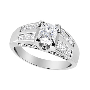 14K White Gold 1 1/4 Cttw Princess Cut Diamond Channel Set Engagement Ring (H-I Color, SI1-SI2 Clarity)-1