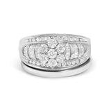 14K White Gold 1.0 Cttw Round and Baguette Diamond Cluster Bridal Set-0 thumbnail 1
