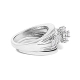 14K White Gold 1.0 Cttw Round and Baguette Diamond Cluster Bridal Set-1 thumbnail 2