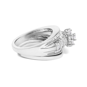 14K White Gold 1.0 Cttw Round and Baguette Diamond Cluster Bridal Set-1