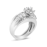 14K White Gold 1.0 Cttw Round and Baguette Diamond Cluster Bridal Set-3 thumbnail 4