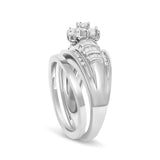 14K White Gold 1.0 Cttw Round and Baguette Diamond Cluster Bridal Set-4 thumbnail 5