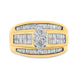 14K Yellow Gold 1 1/2 Cttw Pie, Princess and Baguette-cut Diamond Marquise Shaped Engagement Cocktail Ring Band (H-I Color, I1-I2 Clarity)-0 thumbnail 1