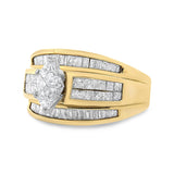 14K Yellow Gold 1 1/2 Cttw Pie, Princess and Baguette-cut Diamond Marquise Shaped Engagement Cocktail Ring Band (H-I Color, I1-I2 Clarity)-1 thumbnail 2