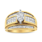 14K Yellow Gold 1 1/2 Cttw Pie, Princess and Baguette-cut Diamond Marquise Shaped Engagement Cocktail Ring Band (H-I Color, I1-I2 Clarity)-3 thumbnail 4