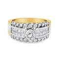 14K white gold ring with round and princess-cut diamond stones in two-tone band