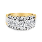 14K white gold ring with round and princess-cut diamond stones in two-tone band thumbnail 1