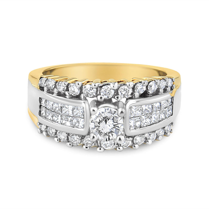14K Yellow and White Gold 1 1/2 Cttw Round and Princess-Cut Diamond Band Ring (H-I Color, SI2-I Clarity)