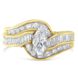 14K two-tone gold bypass ring with marquise, baguette and round diamond stones thumbnail 1