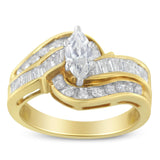 14KT Two-Toned Gold Marquise, Baguette and Round Cut Diamond Bypass Ring (1 cttw, H-I Color, SI1-SI2 Clarity) ()-3 thumbnail 4