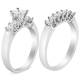 14K White Gold 1 1/2 Cttw 5 Stone Princess Diamond Engagement Wedding Ring Set (H-I Color, SI2-I1 Clarity)-3 thumbnail 4