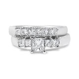 14K White Gold 1 1/2 Cttw 5 Stone Princess Diamond Engagement Wedding Ring Set (H-I Color, SI2-I1 Clarity)-4 thumbnail 5