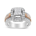 14K rose and white gold ring with princess and round diamond stones