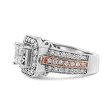 14K White and Rose Gold 1 1/8 Cttw Princess and Round-Cut Diamond Art Deco Style Triple Shank Halo Cocktail Ring (I-J Color, SI2-I1 Clarity)-3 thumbnail 4