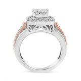 14K White and Rose Gold 1 1/8 Cttw Princess and Round-Cut Diamond Art Deco Style Triple Shank Halo Cocktail Ring (I-J Color, SI2-I1 Clarity)-4 thumbnail 5