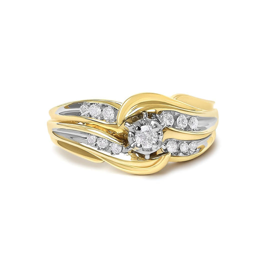 14K Yellow Gold 1/4 Cttw Round Diamond Wave Motif Bypass Ring-0