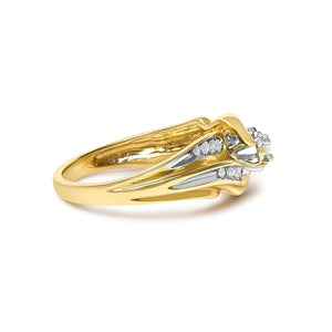 14K Yellow Gold 1/4 Cttw Round Diamond Wave Motif Bypass Ring-1