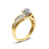 14K Yellow Gold 1/4 Cttw Round Diamond Wave Motif Bypass Ring-3 thumbnail 4