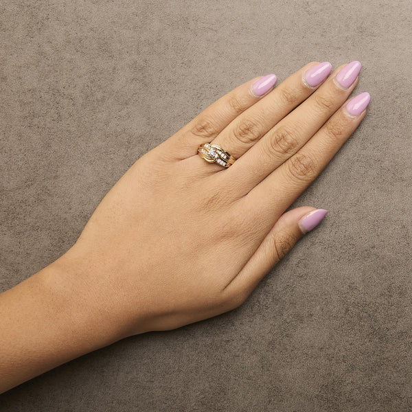 14K Yellow Gold 1/4 Cttw Round Diamond Wave Motif Bypass Ring
