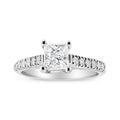 14K white gold ring with princess diamond stones in 4-prong setting