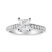 14K White Gold 1 1/5 Cttw 4-Prong Set Princess Diamond Classic Engagement Ring