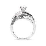 14K White Gold 1.00 Cttw Round and Baguette cut Diamond Swirl Cocktail Ring (H-I Color, SI2-I1 Clarity)-1 thumbnail 2